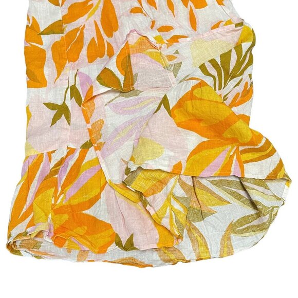 C&C California Floral Linen Midi Trumpet Skirt Wrap Tie Elastic Waist‎ Pockets - Picture 11 of 12
